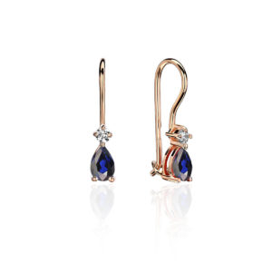 Серьги детские из красного золота 585 пробы с фианитами